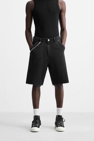 CARPENTER POCKET DENIM BERMUDA SHORTS - Black by Zara