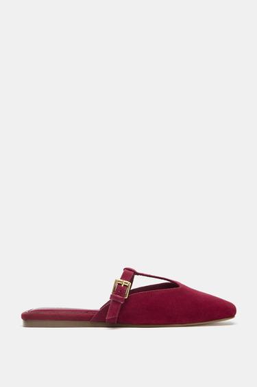 SPLIT SUEDE STRAP SLINGBACK SANDALS - Red by Zara