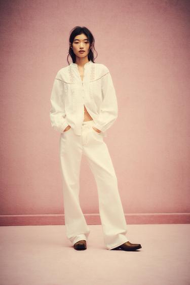 Zara 蕾絲細褶襯衫 - 磨白色