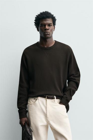 Zara 細格紋理 T 恤 - 棕色