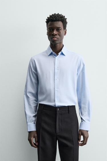 CAMISA SLIM FIT ESTRUTURADA - Azul-celeste da Zara