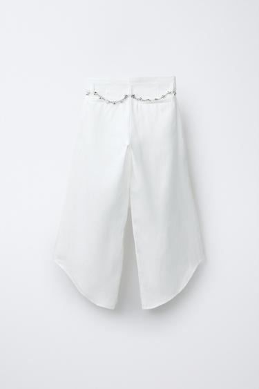 LINEN TROUSERS WITH JEWEL BELT - White by Zara - Image 1