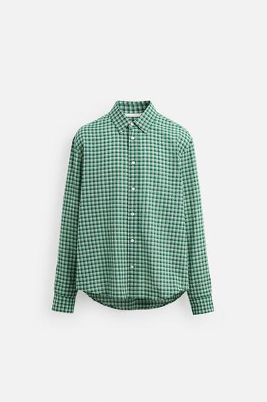 CAMISA ESTRUCTURA CUADROS - Verde / Crudo de Zara