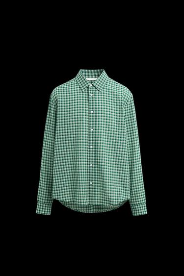 CAMISA ESTRUCTURA CUADROS - Verde / Crudo de Zara
