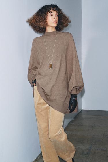 PULL OVERSIZE EN MAILLE À COL CHEMINÉE - Marron / Taupe de Zara - Image 1