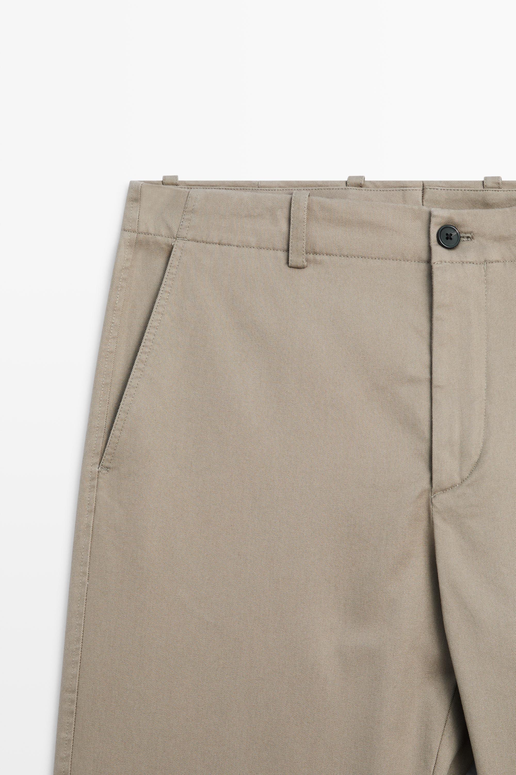 Straight-leg cotton blend pleated pants