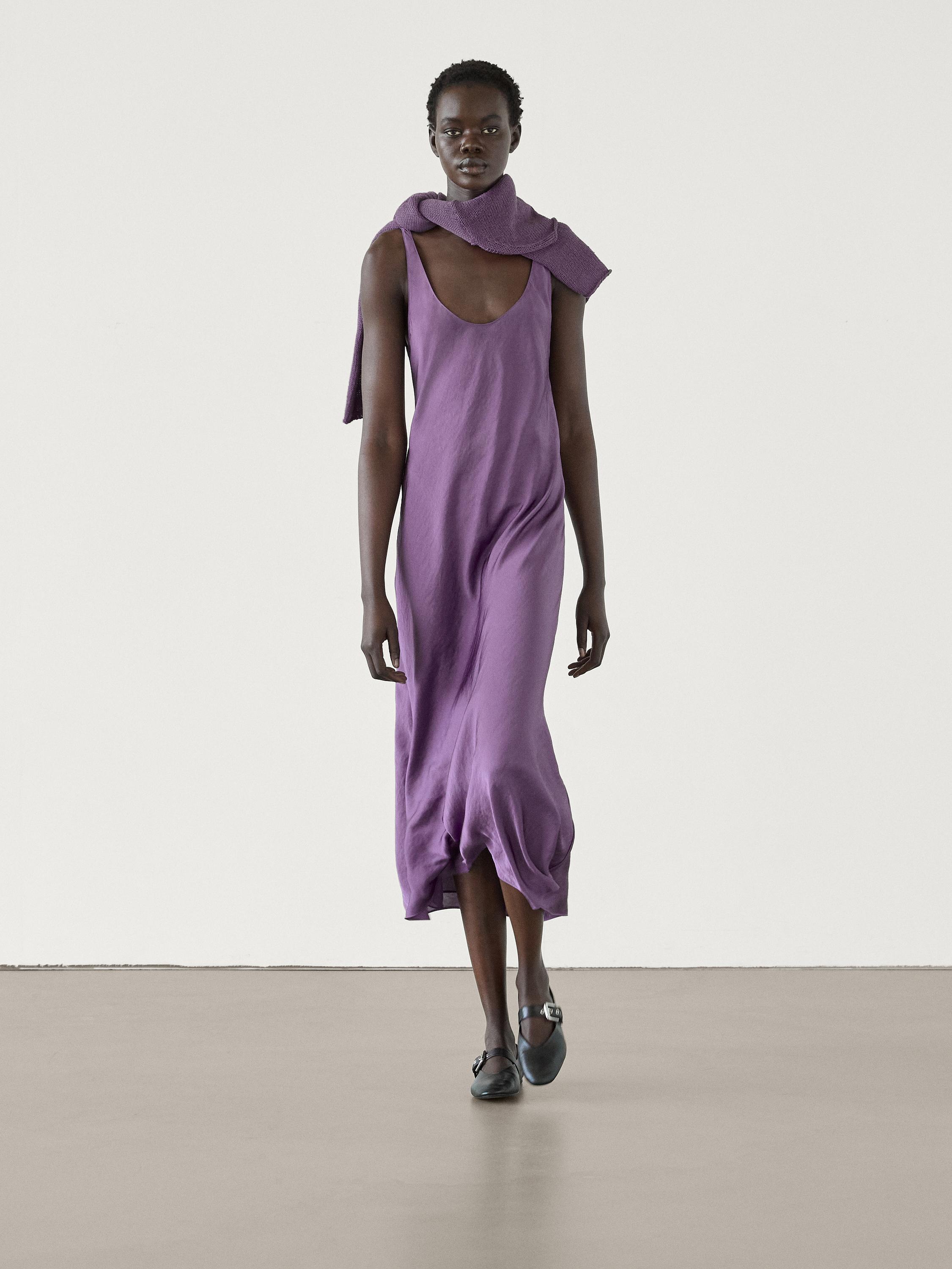 Flared midi slip dress - Purple | ZARA United States