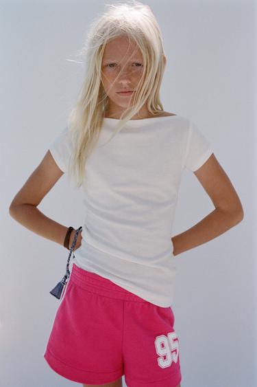 Zara SIDE STRIPE TEXT SHORTS - Pink