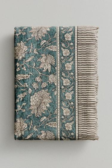 FLORAL COTTON THROW - Turquoise by Zara - Image 4