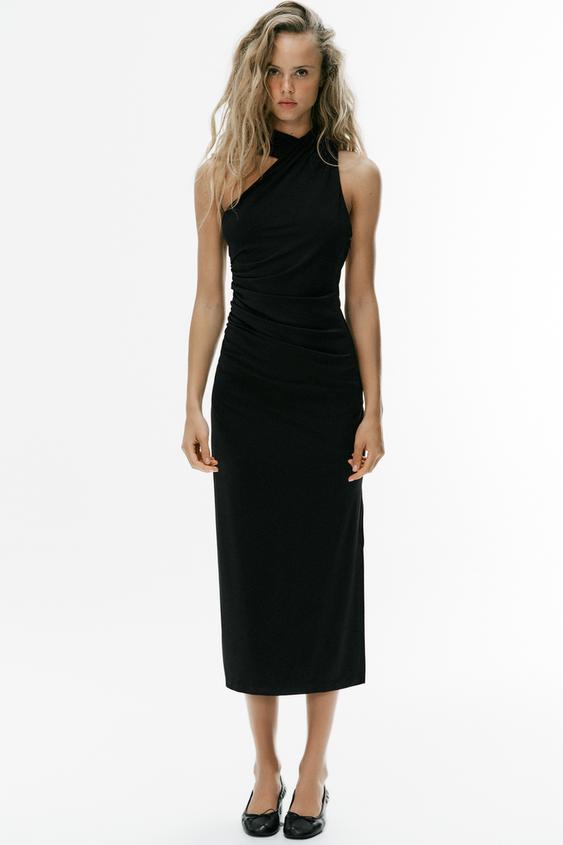 VESTIDO HALTER COM FRANZIDOS - Preto da Zara - Imagem 0