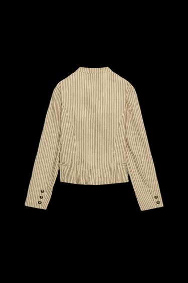 STRIPED DOUBLE-BREASTED BLAZER - Dark tan by Zara