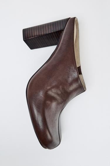 Zara LEATHER BLOCK HEEL MULES LIMITED EDITION - Brown
