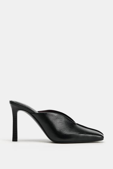 LEATHER SLINGBACK HEELED SHOES - Black by Zara
