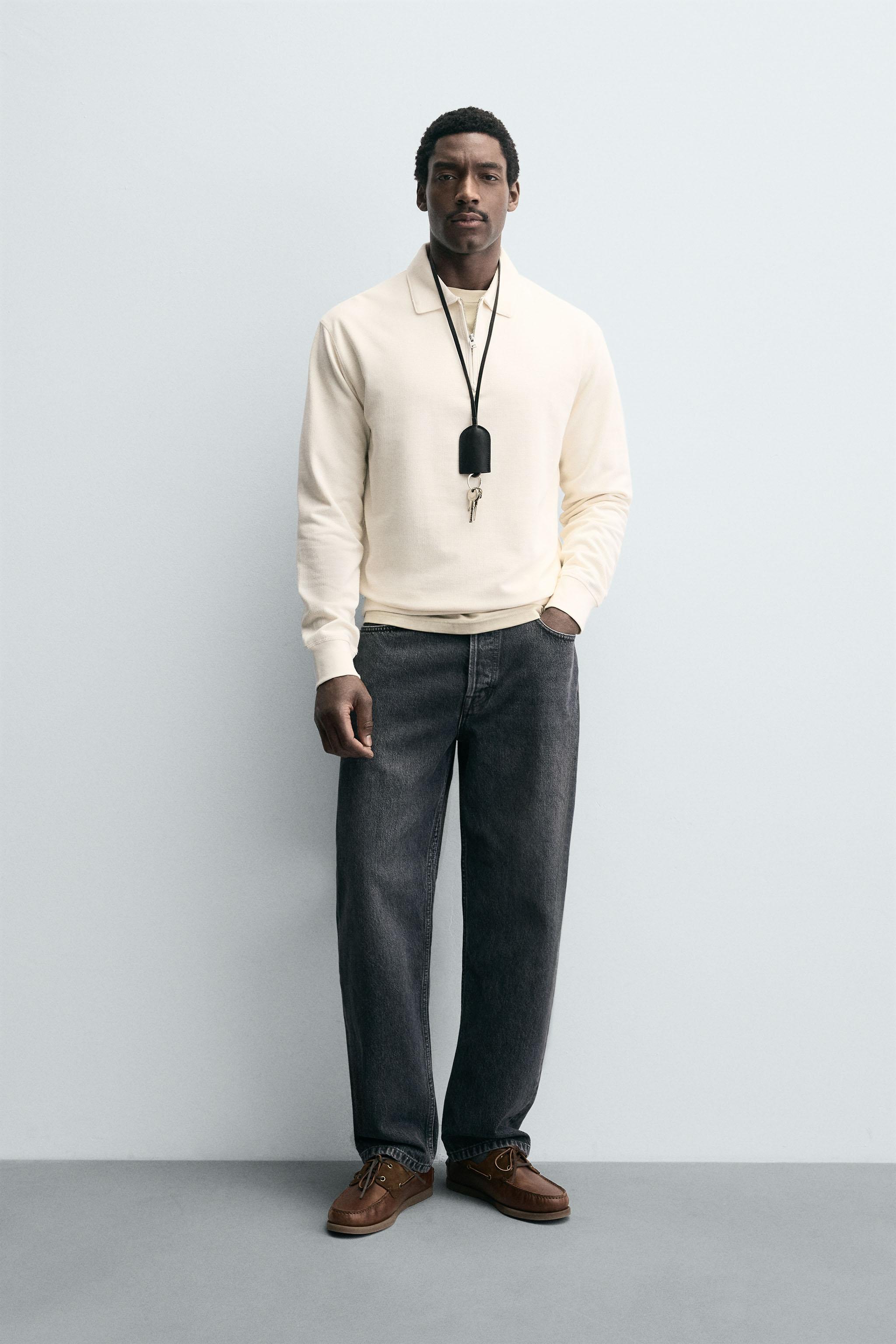 TEXTURED ZIP POLO SHIRT - Ecru | ZARA Canada