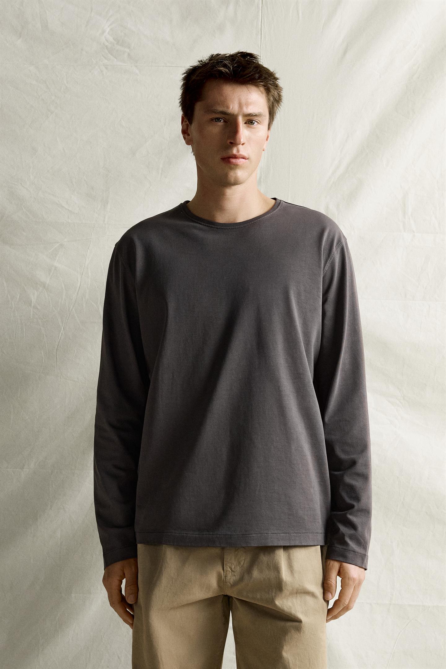 Мужская футболка Zara Supima® Long Sleeve, цвет: Шоколадный — фото 2