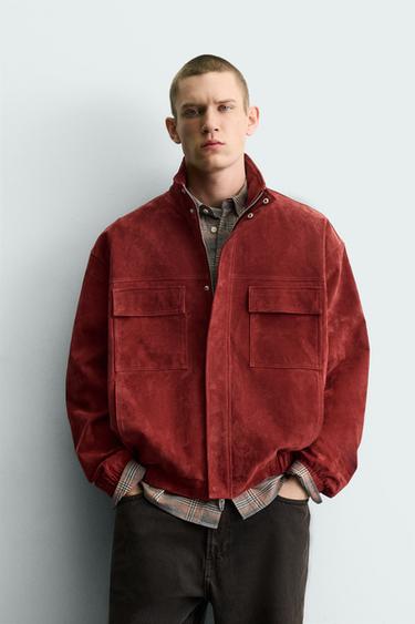 ШКІРЯНА КУРТКА ВІЛЬНОГО КРОЮ - BORDEAUX Zara