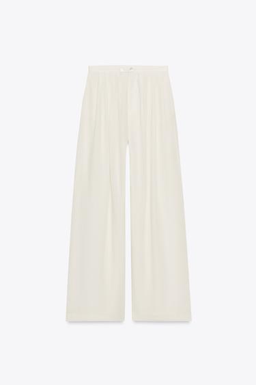 Zara FULL LENGTH MULTI PLEAT PANTS - Ecru