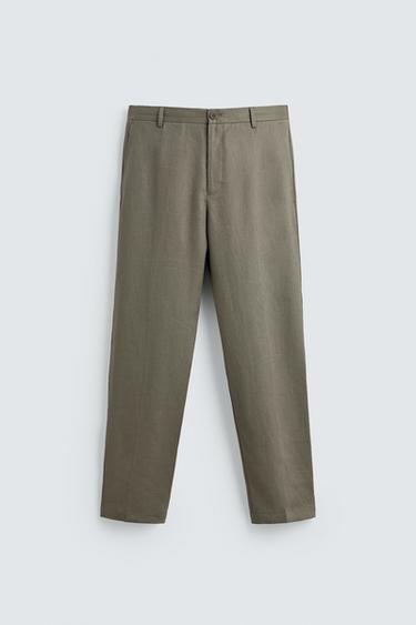 CALÇAS REGULAR FIT 100% LINHO - Bege-claro da Zara