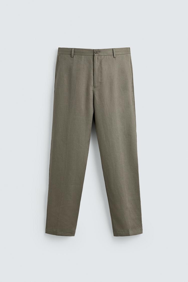 ZARA 100% LINEN REGULAR FIT TROUSERS