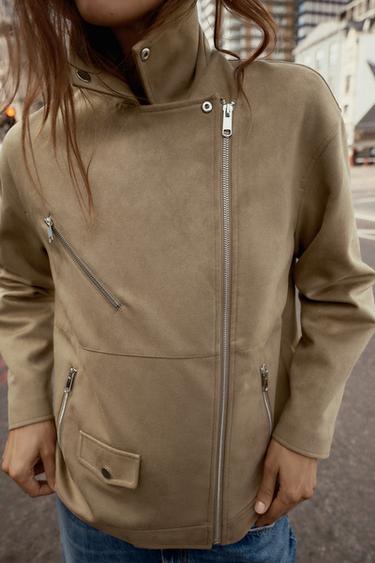 VESTE DE MOTARD EFFET DAIM - Marron clair de Zara - Image 3