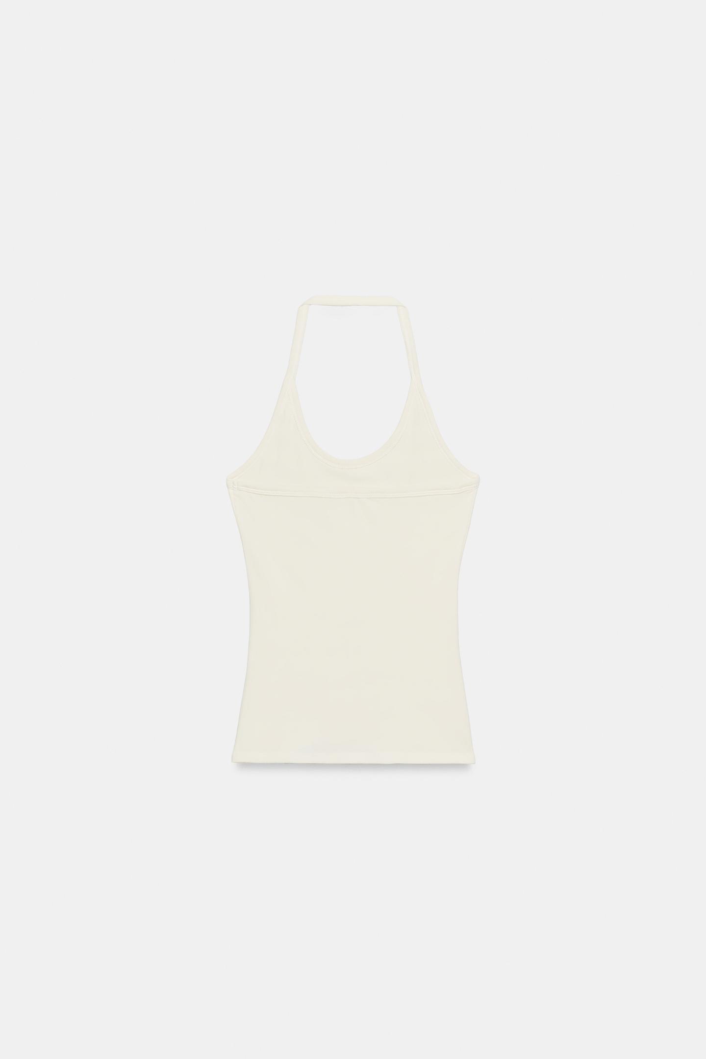 Женский топ Zara Studded Halter Top, цвет: Экрю — фото 5