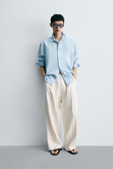 Zara 條紋垂墜感襯衫 - 淡藍色