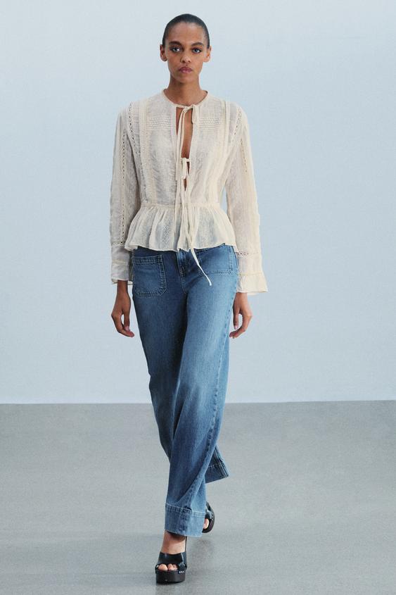 Zara 浪漫風綁帶襯衫 ZW COLLECTION - 米色 - 圖片 0