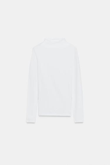 Zara HIGH NECK T-SHIRT - Oyster-white