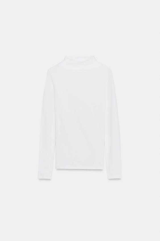 CAMISETA CUELLO SUBIDO - Blanco roto de Zara - Imagen 0