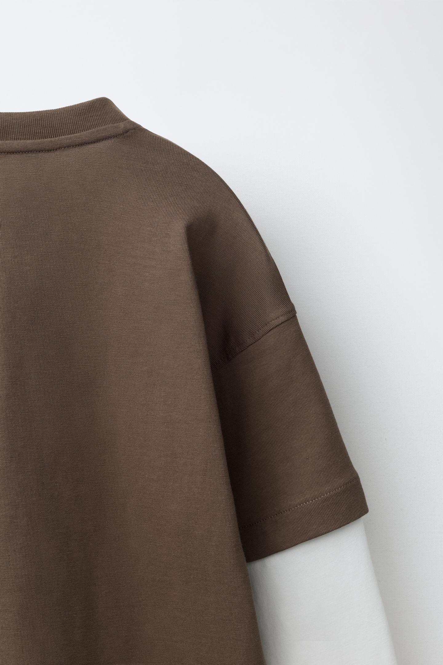 Детская футболка Zara Double-Sleeve Text, цвет: Светлый коричневый — фото 3