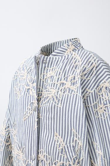 EMBROIDERED STRIPED BOMBER JACKET - Blue/White by Zara - Image 4