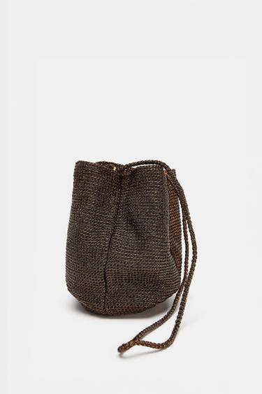 METALLIC WOVEN HANDBAG - Brown by Zara