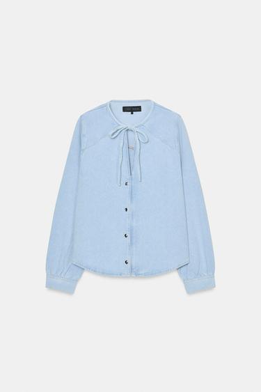 CHEMISE Z1975 EN DENIM AVEC NŒUD - Bleu clair de Zara - Image 5