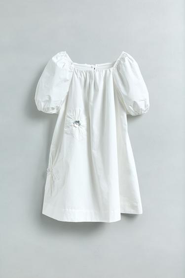 FLORAL POPLIN DRESS - White by Zara