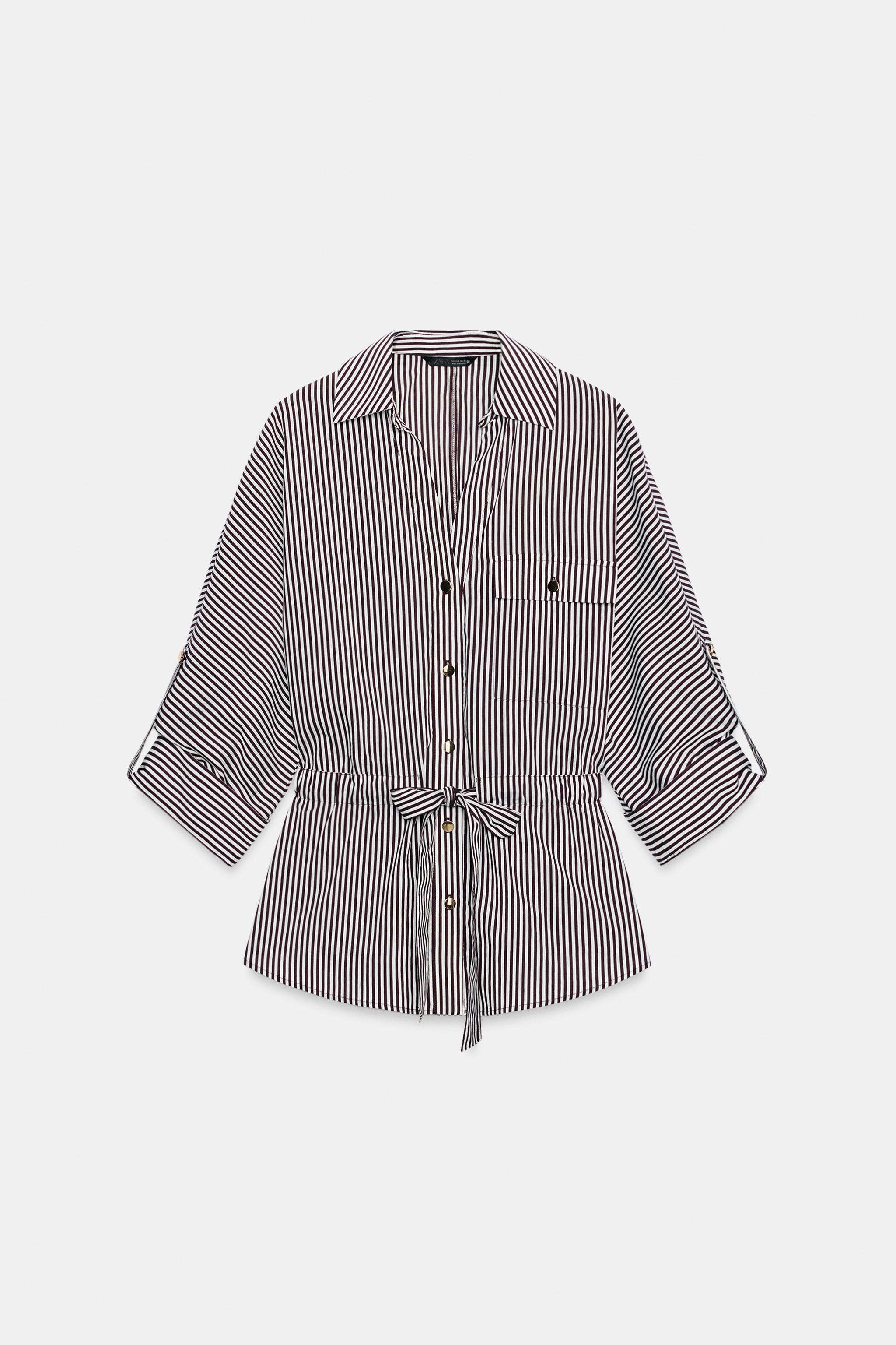 Женские рубашки Zara STRIPED SAFARI SHIRT — фото 6