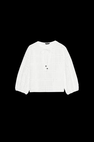 BLUSA CORTA BORDADOS PERFORADOS - Blanco de Zara - Imagen 0