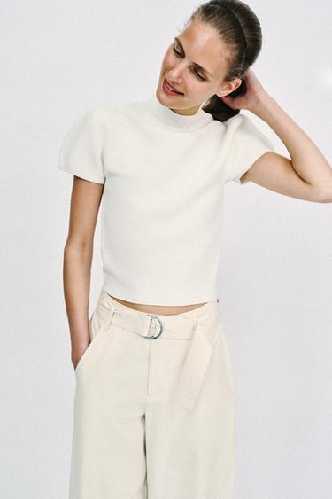 DZIANINOWY TOP Z BUFIASTYMI RĘKAWAMI - Biały Zara