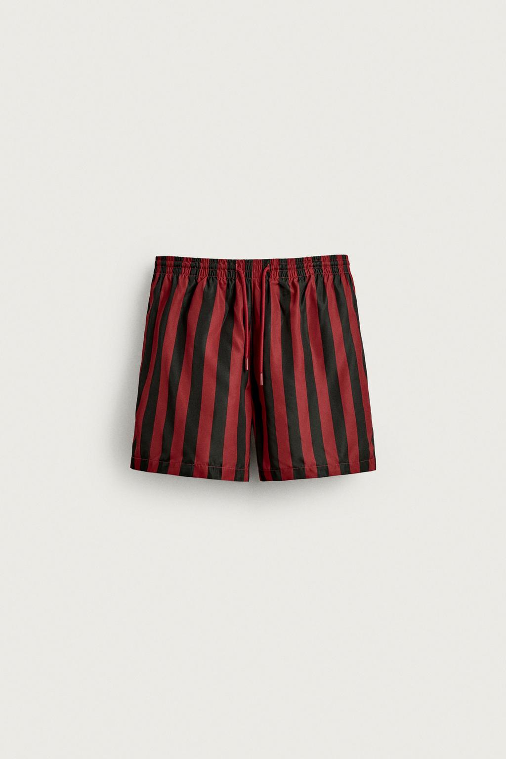 STRIPED MID-LENGTH SWIMMING TRUNKS