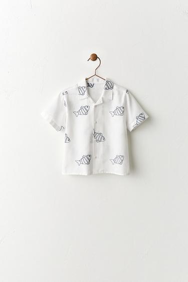 CAMISA BOWLING ESTAMPADO PECES - Crudo de Zara
