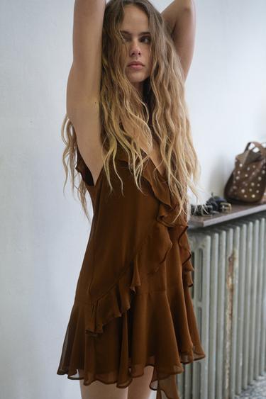 SHORT DRESS WITH RUFFLES - chocolate by Zara - Image 1