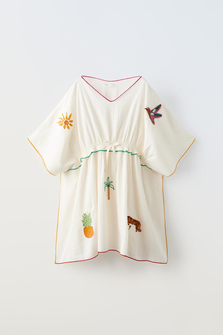 V-Neck Short White Beading Embroidery