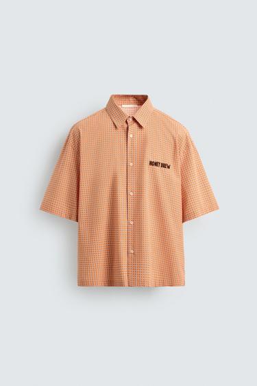 قميص كاروهات بتطريز ممزوج - أبيض-برتقالي by Zara