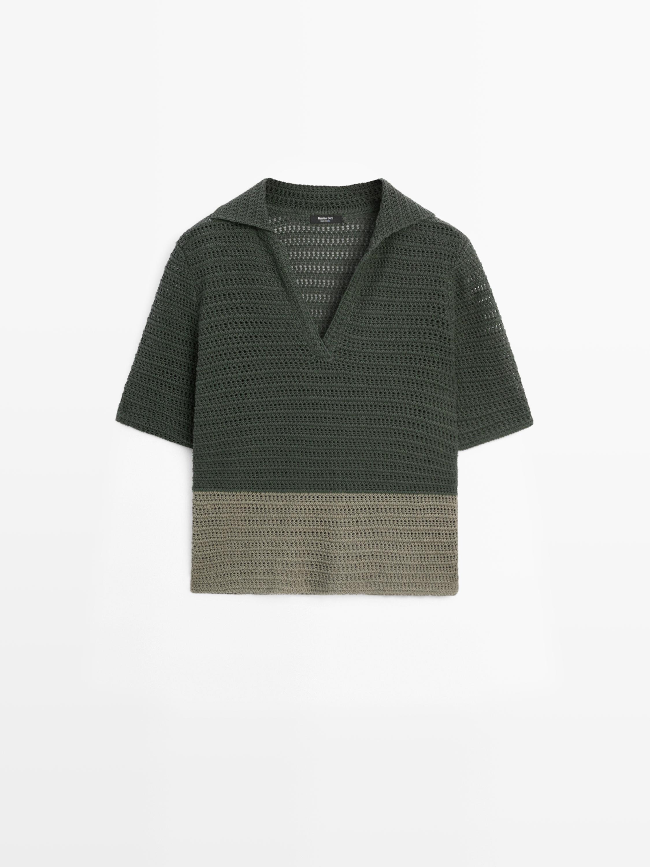 Cutwork short sleeve polo sweater
