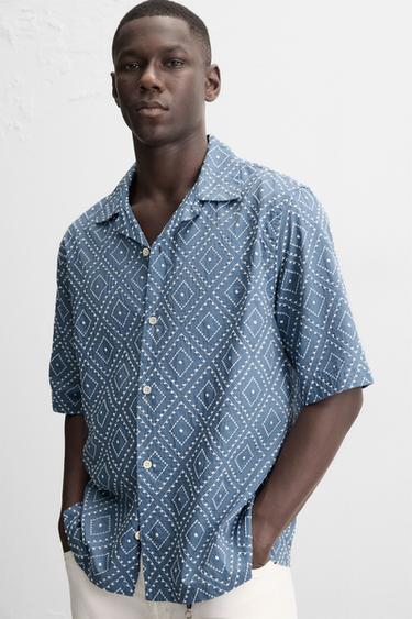 CONTRAST EMBROIDERY SHIRT - Blue by Zara - Image 5