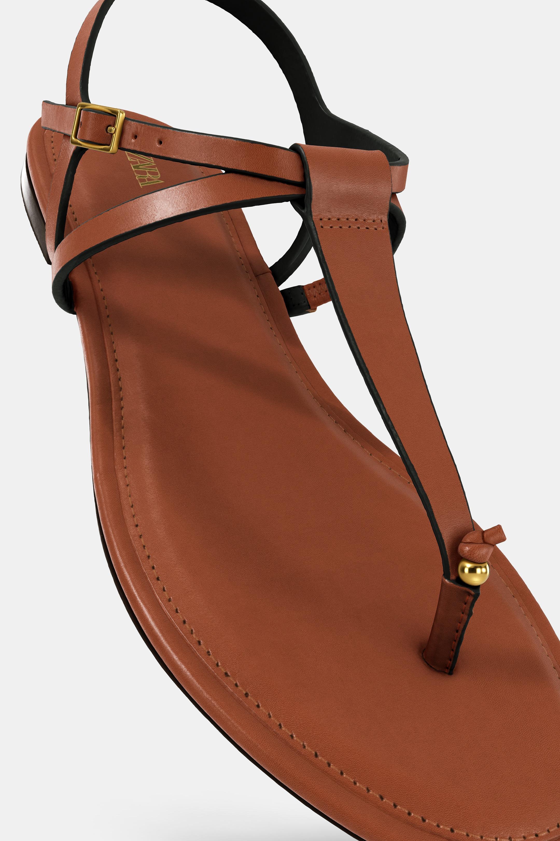 FLACHE LEDERSANDALE - Braun von Zara