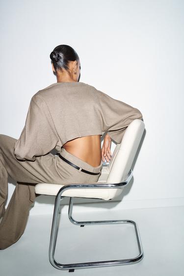 LONG SLEEVE CROP TOP - Beige by Zara - Image 3