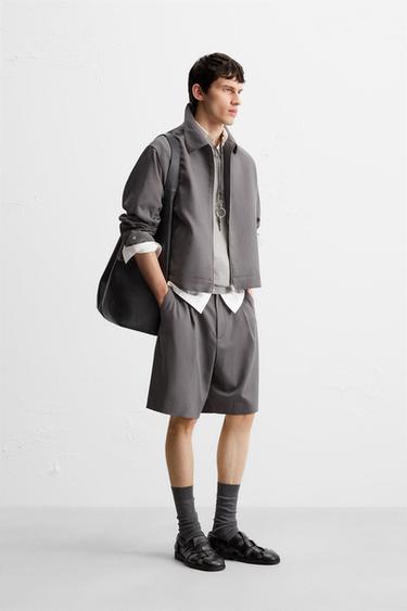 Zara PLEATED RELAXED FIT SHORTS - Gray - Image 0