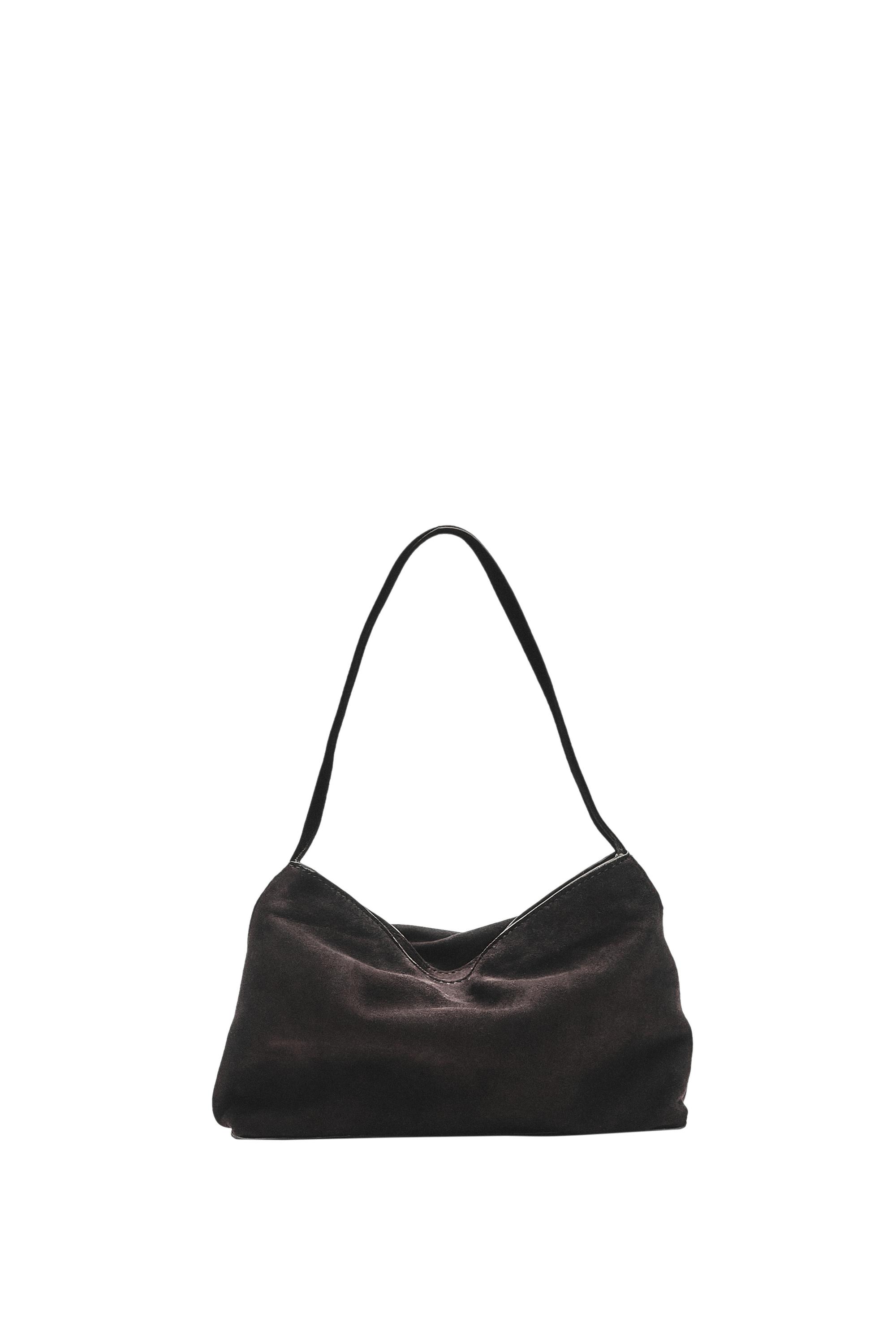 Small split suede leather shoulder bag — Chocolate