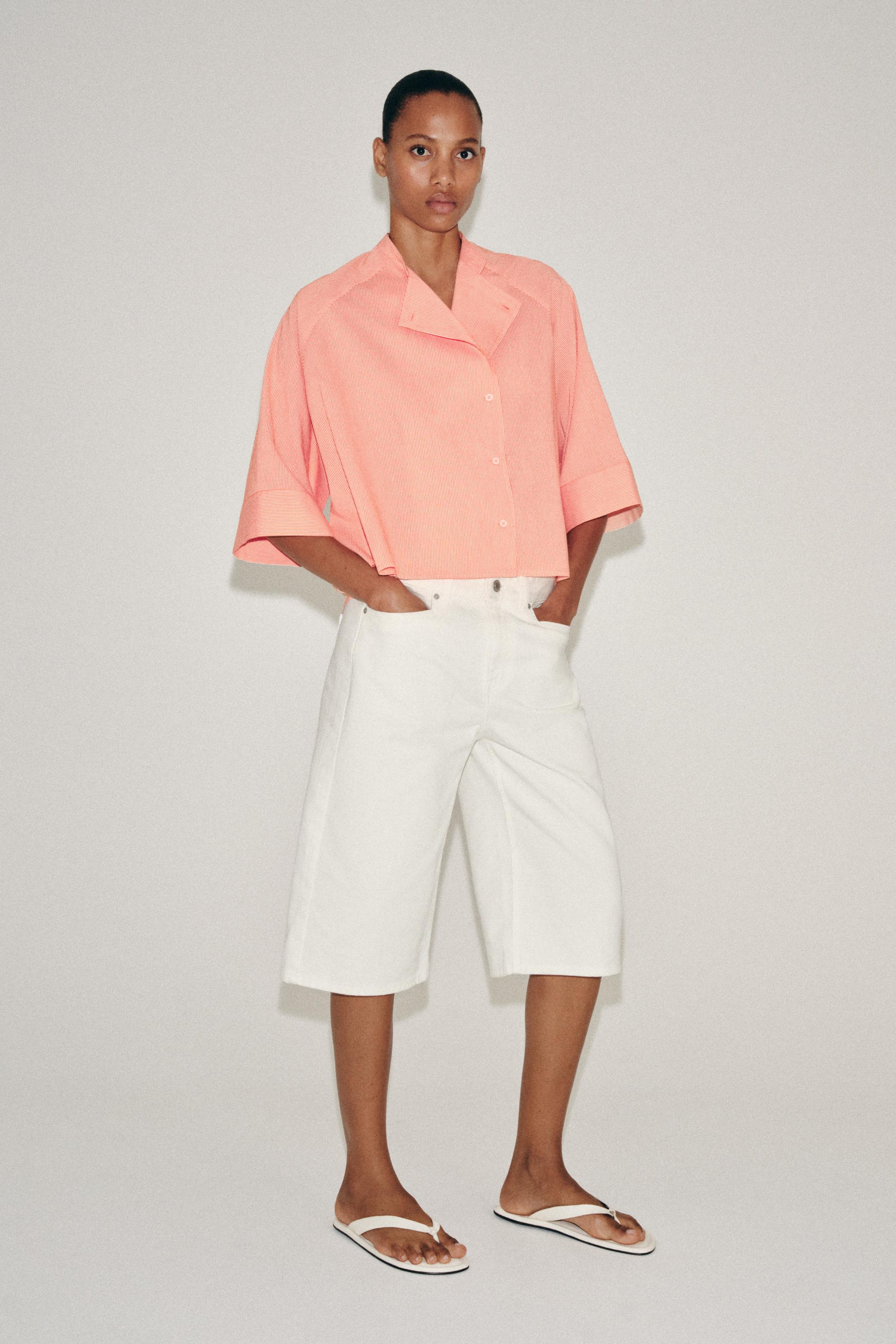 ロンページ ZW COLLECTION ASYMMETRIC STRIPED SHIRT - Tangerine | ZARA India