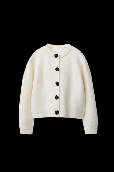 STRICKJACKE MIT SATIN-BLUMENKNÖPFEN - Cremefarben von Zara - Bild 0